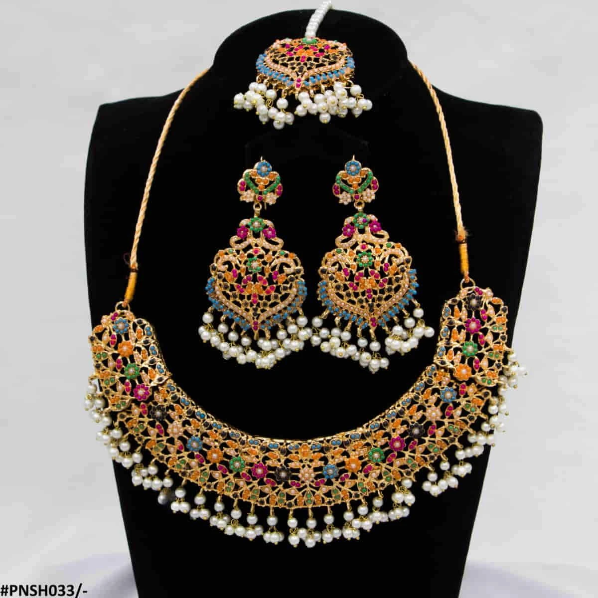 Multi Flower Necklace Set with Bindi & Earrings