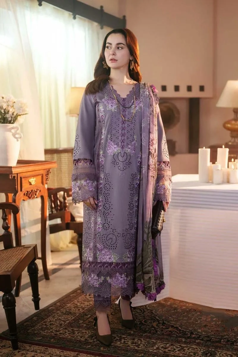 Lilac Embroidered 3-Piece Unstitched Lawn Suit with Digital Print Diamond Dupatta