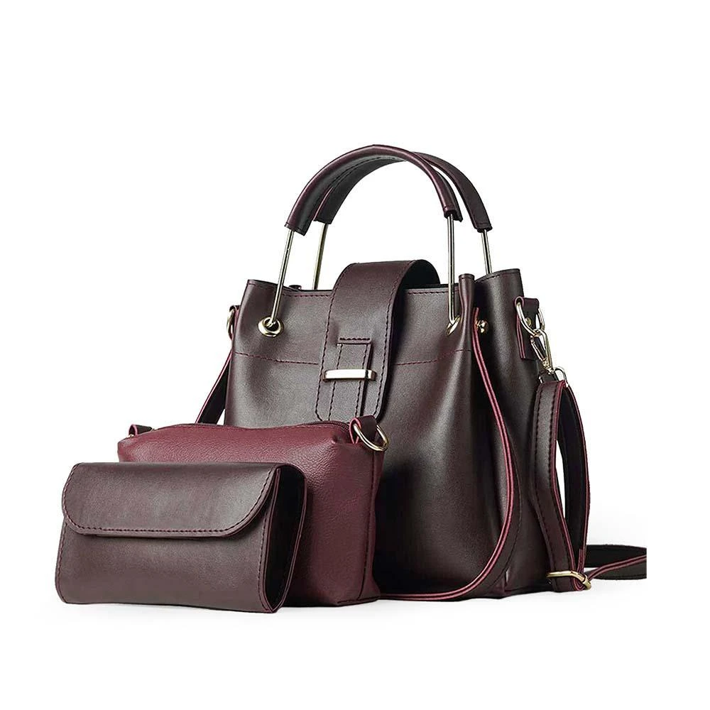 Maroon PU Leather set of 3 Handbags