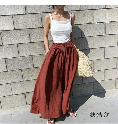Generic Linen Wide-Leg Pants Women Summer One Size