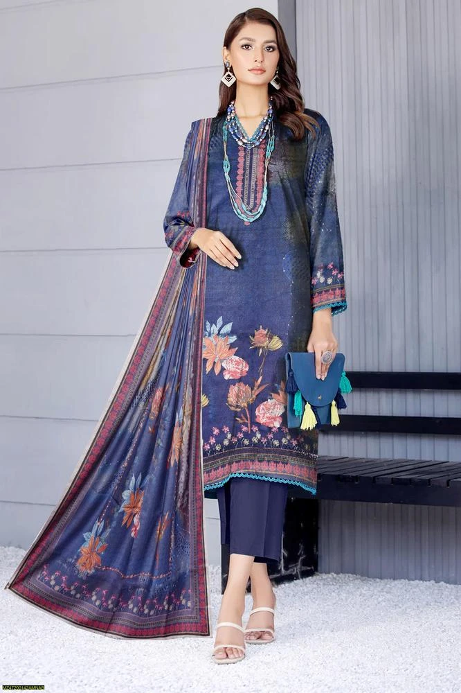 3 Pcs Women's Unstitched Dhanak Printed Suit
