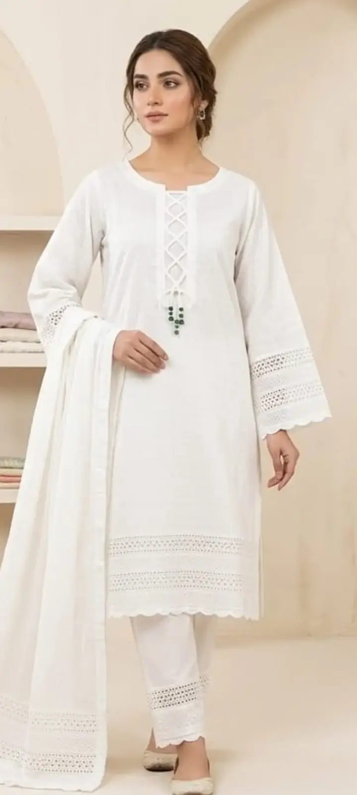 Women's Cotton Embroidered Shirt and Trouser Set – 2 Pcs (Chicken Kari)