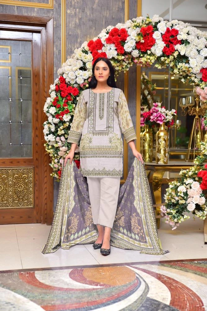 3 Pcs Women's Unstitched Dhanak Printed Suit