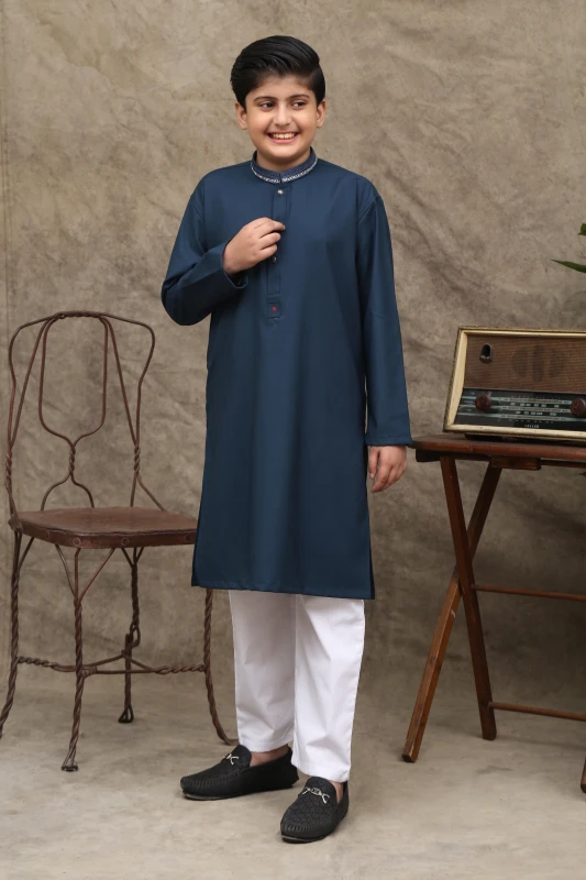 STONE BLUE KID'S WASH & WEAR KURTA