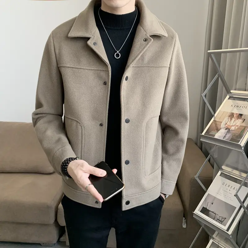 Men's Woolen Slim Fit Winter Jacket with Classic Collar