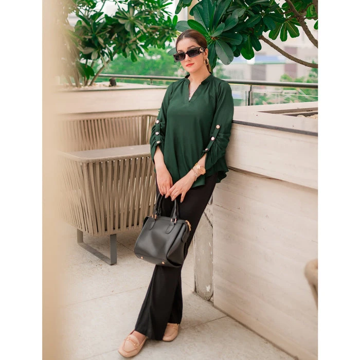 Emerald Green Turning Shirt Top - Chic and Modern