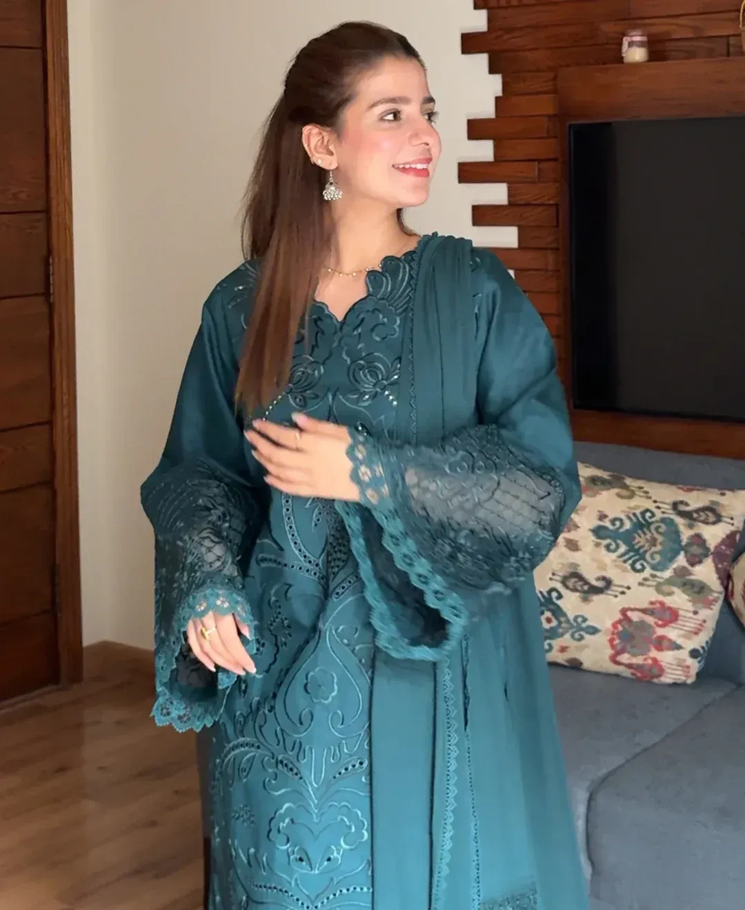 Teal Majestique Embroidered Lawn Cotton Suit 3 Pcs