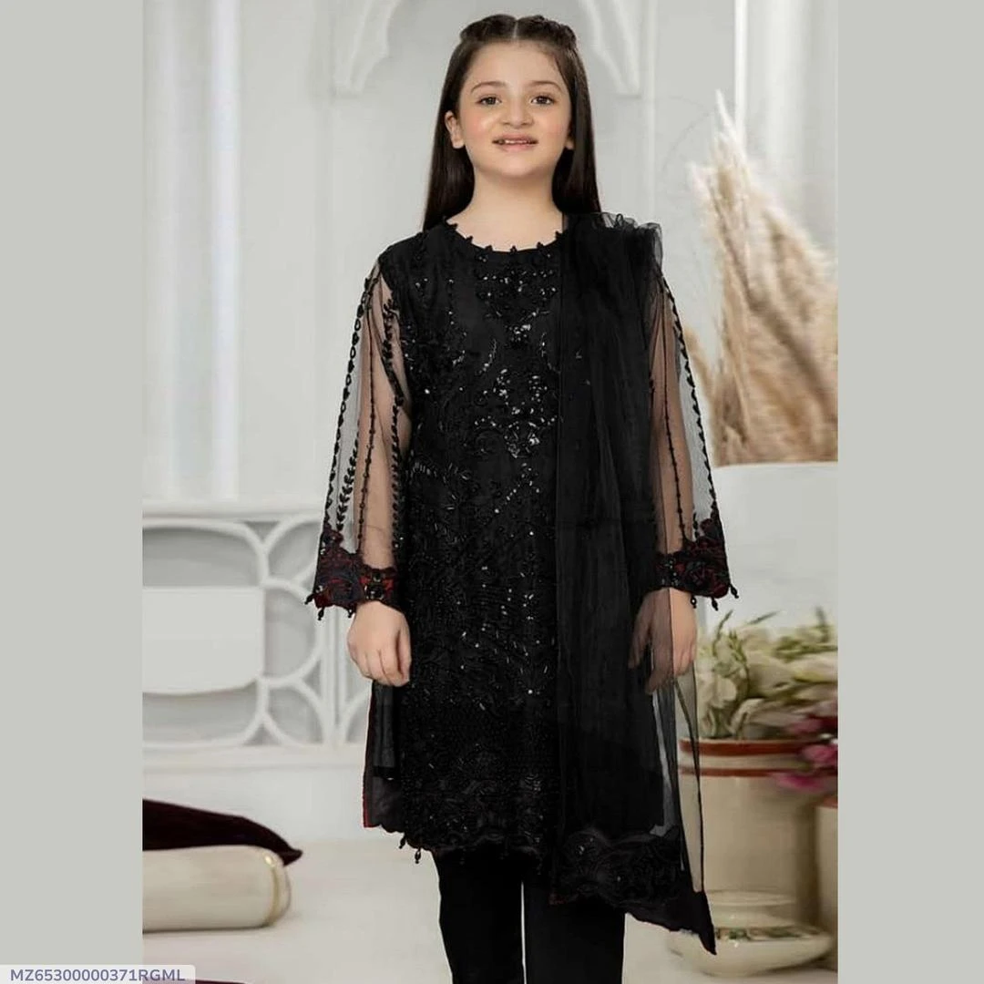 2 Pc Girls Linen Embtoided Unstitched Suit
