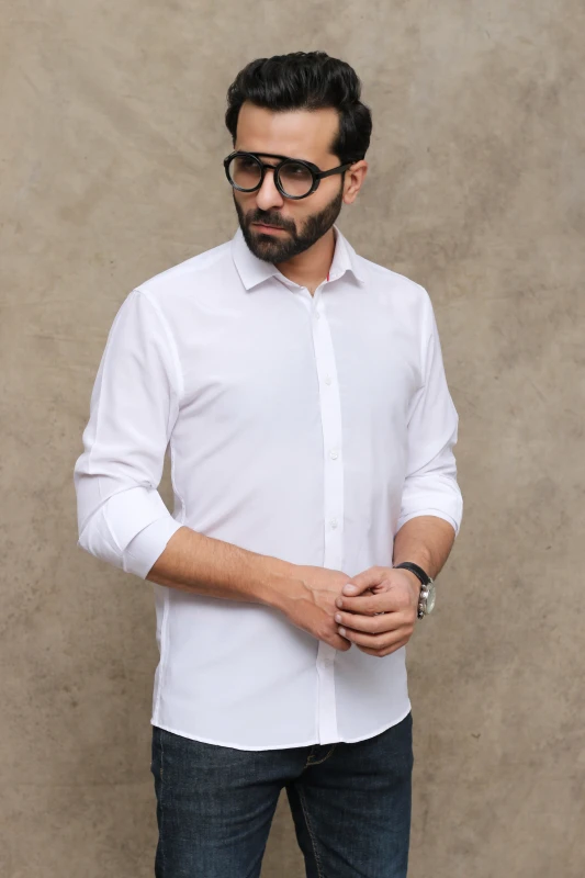 MEN'S PLAIN OFF WHITE COTTON CASUAL SHIRT