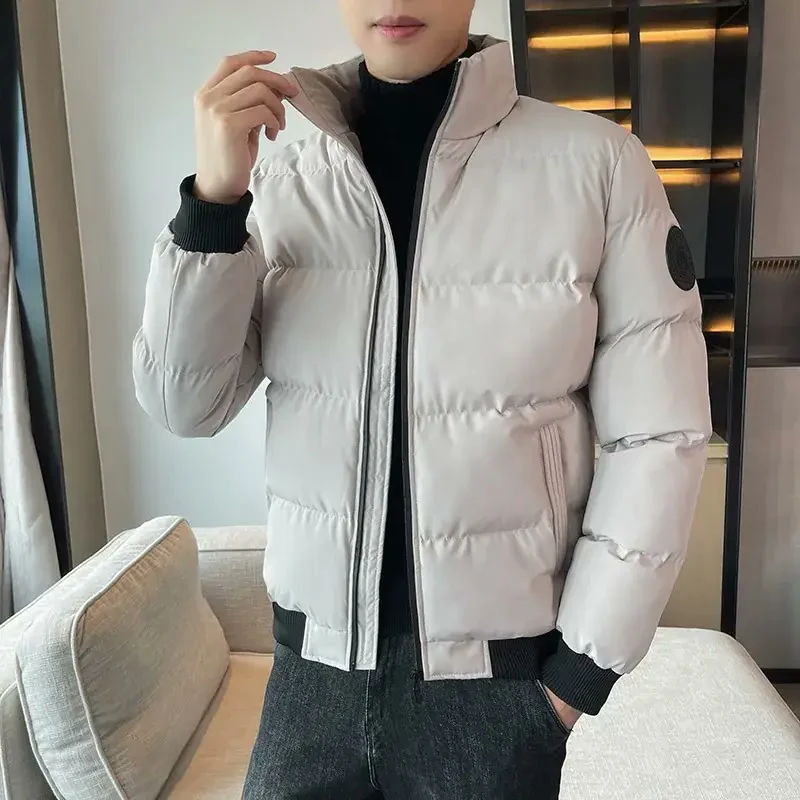 Men's Red Vertical-Collar Puffer Jacket – Warm Winter Wear in a Sharp Stand Collar