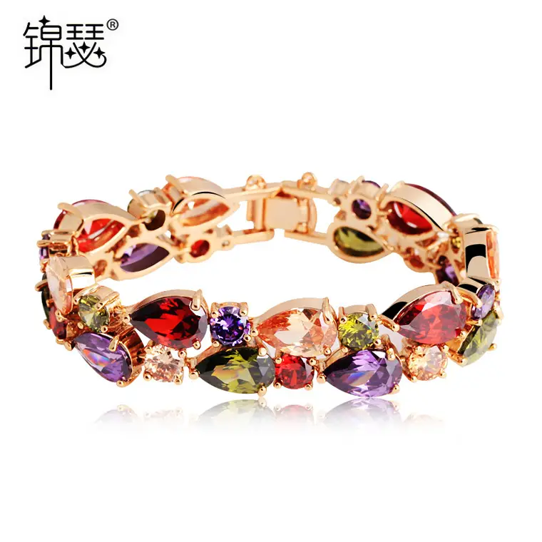 Rainbow Zircon Bracelet for Women – Rose Gold Plated Multicolour Bangle