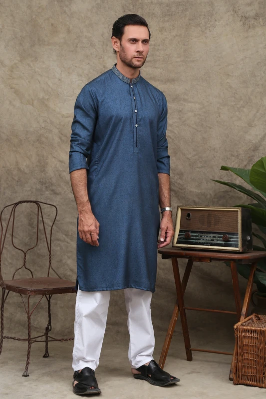 MIDNIGHT BLUE MEN'S WASH & WEAR KURTA