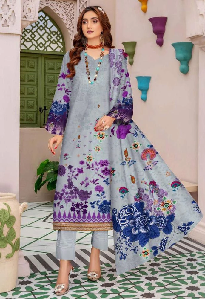 3 Pcs Women's Unstitched Dhanak Printed Suit