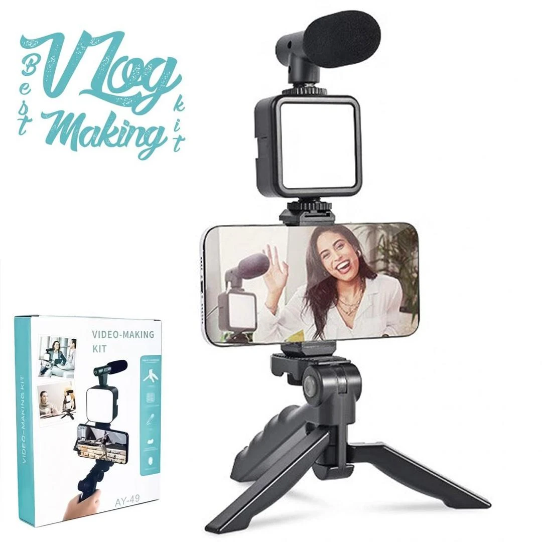 Portable LED Ring Light & Microphone Set with Tripod – Black