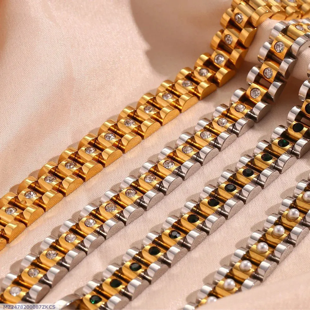 Luxury Gold & Silver Crystal Bracelet — Unisex Stainless Steel Turkish Design, Adjustable 12 Inch