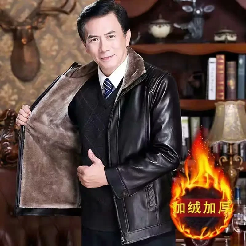 Men's Fur-Leather Winter Jacket – Classic Fit for Mature Men