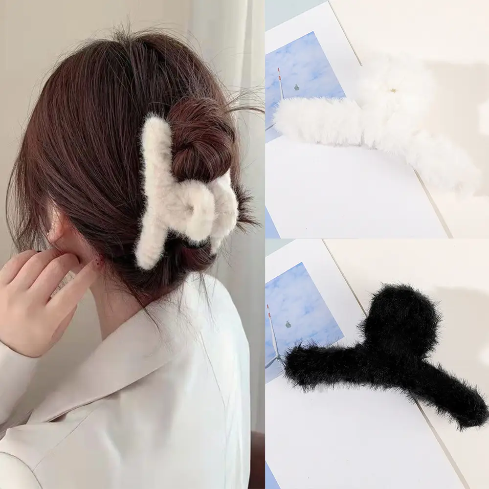 Pack of 10 Plush Hair Claw Clips for Women