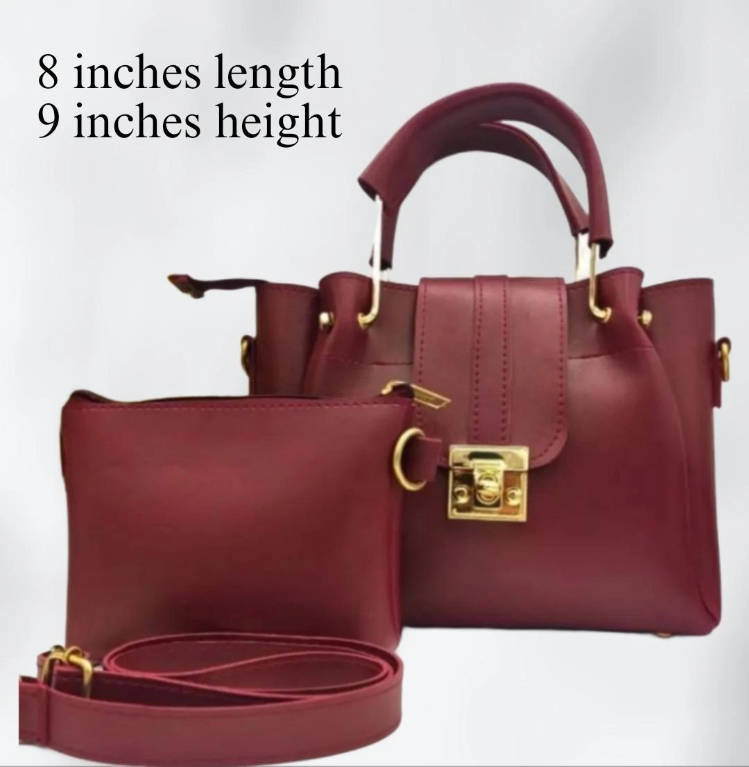 Maroon PU Leather Crossbody Bag Set – 2-Piece Handbag & Pouch for Women