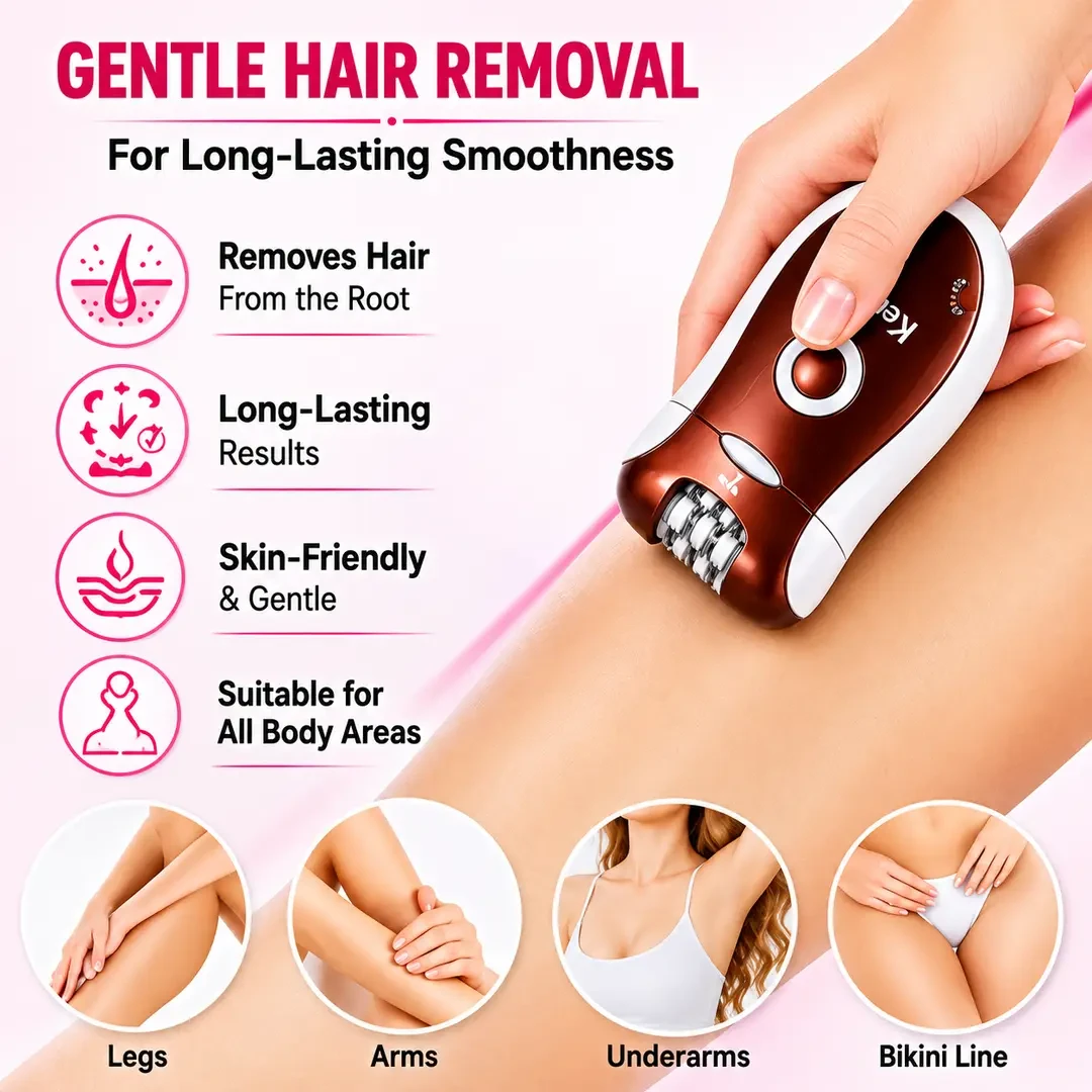 Kemei KM-3068 3-in-1 Rechargeable Epilator for Women