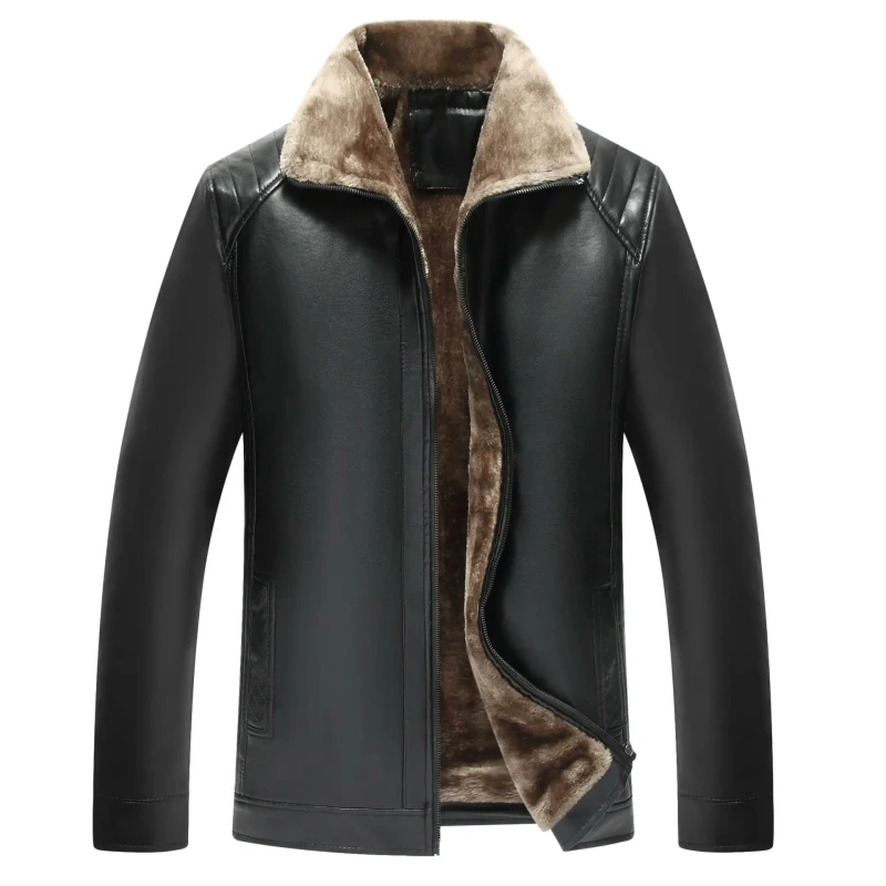 Men's Fur-Leather Winter Jacket – Classic Fit for Mature Men